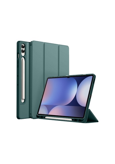 Samsung Galaxy Uyumlu Tab S10 Plus X820 12.4 İnç Kılıf Premium Silikon Kalem Bölmeli Smart Case Kapaklı Kılıf