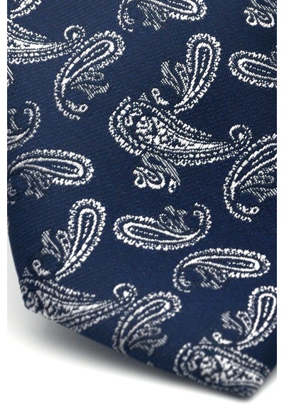 Gaffy Gri Şal Desenli Lacivert Dokuma Kumaş Mendilli Slim Fit Kravat // Sdk-2507-2 Lacivert