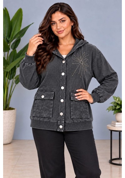 Cedy Denim Cedy -özel Tasarım Kadın Taş Ve Nakış İşleme Detaylı Düğmeli Kapüşonlu Sweat Hırka C7150 Antrasit Cedy Denim Cedy -özel Tasarım Kadın Taş Ve Nakış İşleme Detaylı Düğmeli Kapüşonlu Sweat Hırka C7150 Antrasit