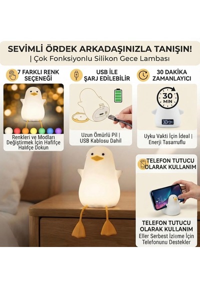 Renkli Usb Şarj Edilebilir Gece Lambası, Silikon, Hediyelik Eşya, Çocuk Gece Lambası Çok Renkli