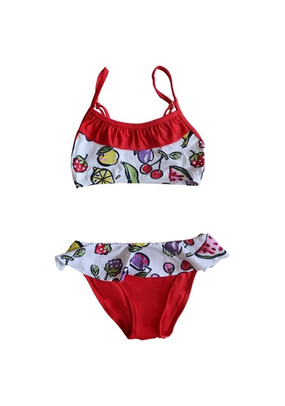 Endeep Kız Çocuk Desenli Kırmızı Büstiyer Bikini Takımı