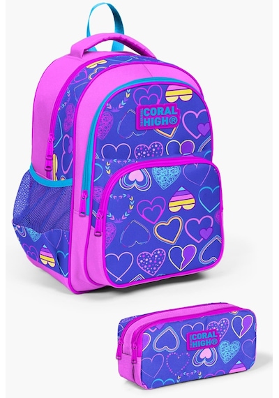 Coral High Kids Açık Pembe Lavanta Kalp Desenli 2'liokul Çanta Seti Set0223401
