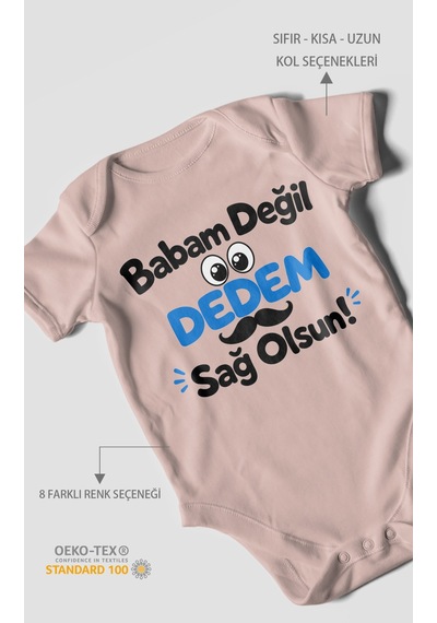 Morivokids Babam Değil, Dedem Sağolsun. Kısa Kollu Bebek Body %100 Pamuk Pastel Pembe