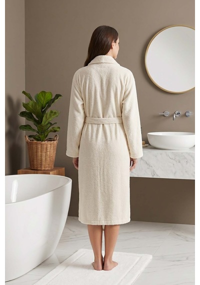 Krem Şalyaka %100 Pamuklu Unisex Otel & Spa Bornozu