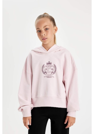 DeFacto Kız Çocuk Oversize Geniş Kalıp Kapüşonlu İşlemeli Kalın Sweatshirt D2885A824WNPN440