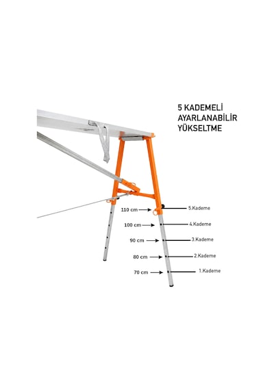 Alüminyum Gövdeli Çelik Ayaklı Teleskopik Katlanır İnşaat İskelesi - 400 Kg Taşıma Kapasitesi 110x24x200cm