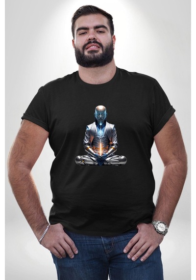 Angemiel Yeni Nesil Yoga Yapay Zeka Siyah Büyük Beden Erkek Kadın Unisex Basic Ön Baskılı Tişört Siyah