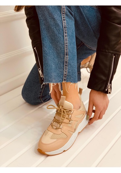 Erva'nın Butiği Nude Deri Travis Kadın Sneakers-2725