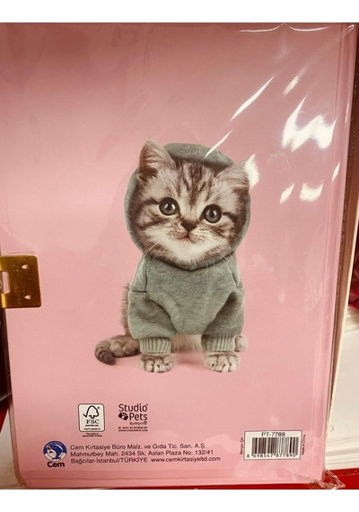 Dolphin Cem Studio Pets Kilitli Hatıra Defteri Sert Kapak Kedi Resimli Pembe Kapak Pt-7789