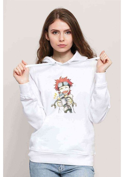 Anime One Piece Baskılı Beyaz Kadın Kapşonlu Sweatshirt (534764079)