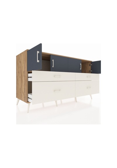 Kronos Konsol 2 Raflı 4 Çekmeceli 4 Kapaklı 176x59x99 Çam-antrasi Çam-antrasit/aytaşı