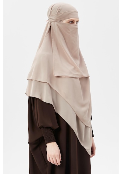 Altobeh Hazır Pratik Şifon Üç Katlı Peçeli Üçgen Hac Umre Şalı Sufle Hijab Nikap Kum Beji