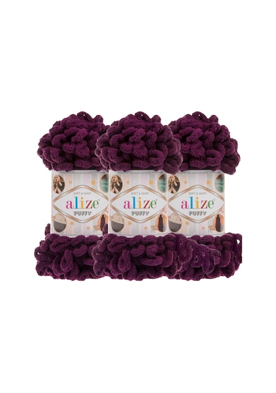 Puffy 3 Lü Paket El Örgü İpi - Şişsiz 100g X 3 Adet Renk No: 111 - Mor