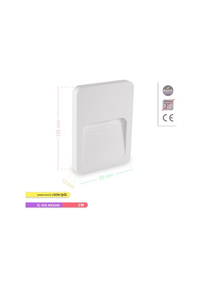 Ack Likia LED Duvar Armatürü 3000K Günışığı 2W Beyaz Kasa Duvar A Beyaz