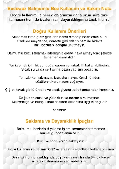 Doğal Balmumlu Saklama Bezi 30x30 cm (Balmumu Bez) Çok Renkli