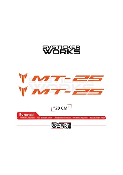 Yamaha Mt-25 Uyumlu Yazı Sticker Yüksek Kalite Özel Kesim Folyo 2'li Set Turuncu