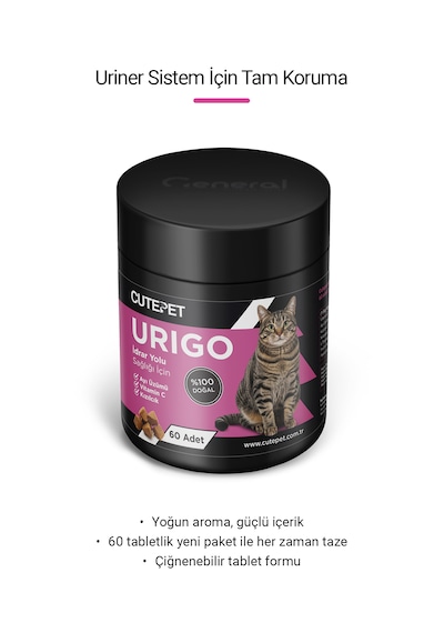 Cutepet Urigo Kedi Üriner Sağlık Tableti 60 Adet İdrar Yolu Ve Mesane Destekleyici Takviye