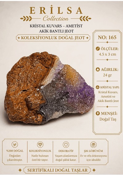 Sertifikalı Kristal Kuvars Ametist Akik Bantlı Jeot Koleksiyonluk 38391657