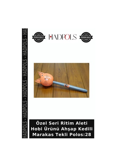Özel Seri Ritim Aleti Hobi Ürünü Ahşap Kedili Marakas Tekli Polos:28