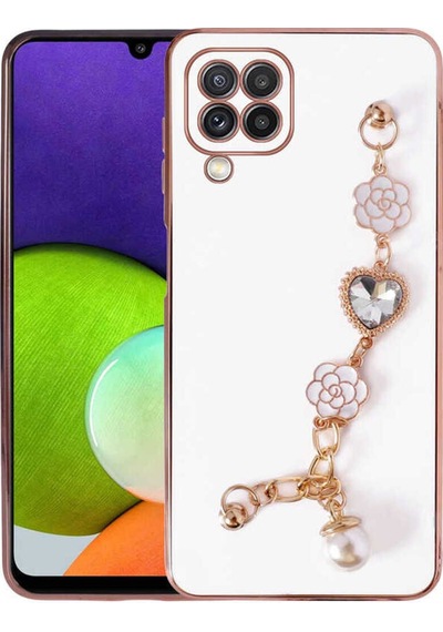 Galaxy A22 4g Kılıf El Tutamaçlı Kamera Korumalı Zore Taka Silikon Kapak Beyaz