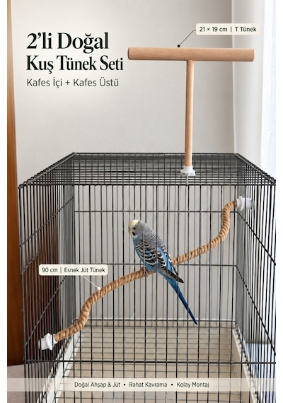 Mivra Pets 2'li Esnek Kuş Tüneği Seti 90 Cm Ahşap Jüt