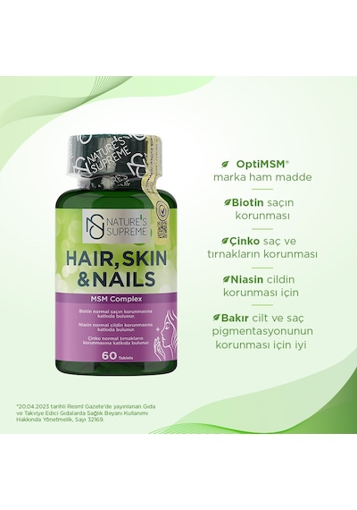 Natures Supreme Hair Skin Nails 60 Tablet Aromasız
