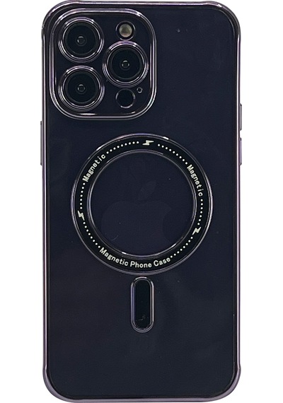 Nettech Apple Uyumlu iPhone   15 Pro Max Metal Kamera Çerçeveli Magsafe Karbon Fiber Arka Koruma Kılıf   - Mor Mor