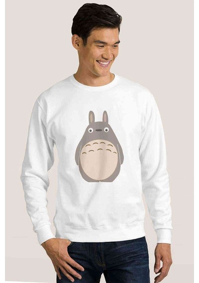 My Neighbor Komşum Totoro Baskılı Beyaz Erkek Örme Sweatshirt (534640062)