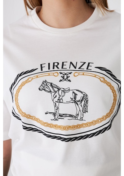 Sortie Collection Firenze At Baskılı Rahat Kalıp Basic Tişört Ekru