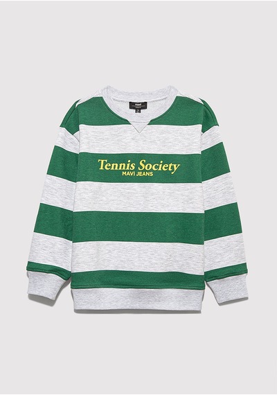 Mavi - Çizgili Baskılı Yeşil Sweatshirt 6s10170-71697 Yeşil