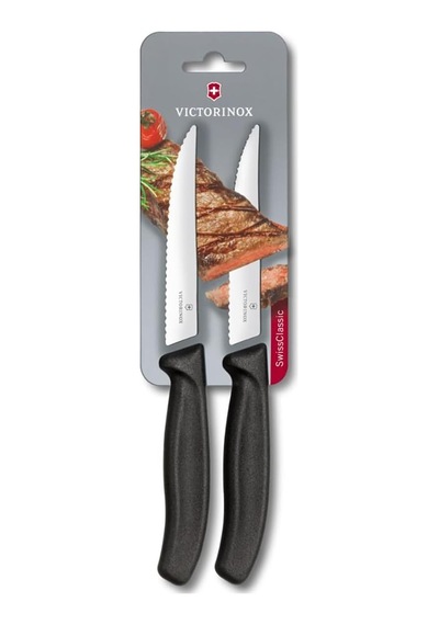 6.7933.2b Swiss Classic 12cm 2'li Tırtıklı Biftek Bıçağı, Siyah