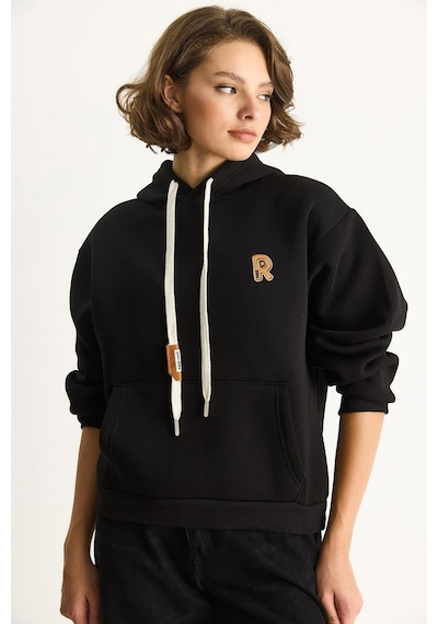 Shade Kadın Nakış İşlemeli Kanguru Cepli Kapüşonlu Şardonlu Salaş Sweatshirt 6872 60283523 - Siyah Shade Kadın Nakış İşlemeli Kanguru Cepli Kapüşonlu Şardonlu Salaş Sweatshirt 6872 60283523 - Siyah