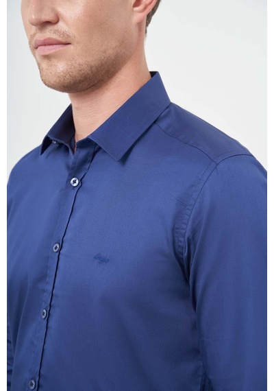 İmza Lacivert Uzun Kol Düz Bez Ayağı 032 Sert Yaka Classic Slim Fit Gömlek 1004245324 Lacivert