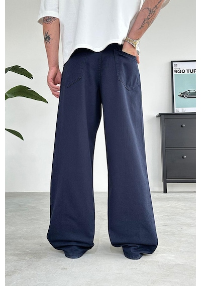 Lacivert Basic Gabardin Ekstra Bol Baggy Pantolon Lacivert