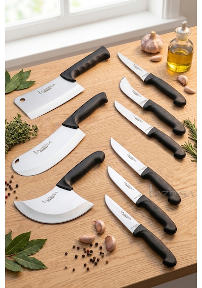 Silver Pro Serisi 9 Lu Mutfak Bıçağı Et Ekmek Sebze Soğan Börek Mutfak Bıçak Seti Siyah Sap Mfp-245x