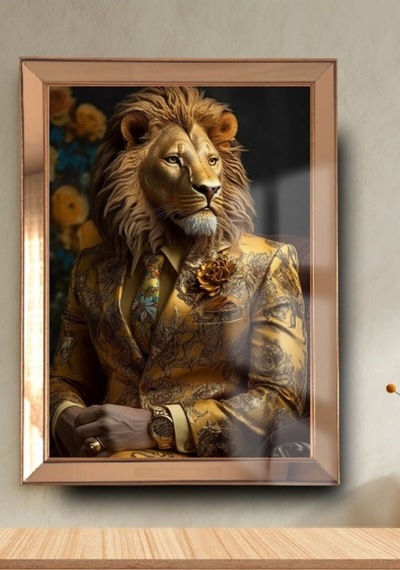Aslan Başlı Ayna Çerçeveli Tablo