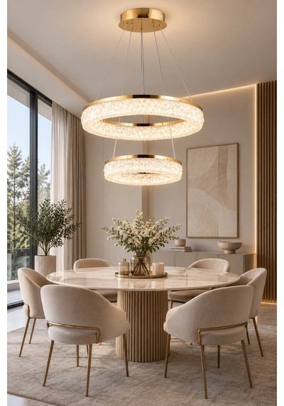 Modern Premium Gold Mermer Desenli Ledli Avize Salon Yemek Odası Avizesi 85w