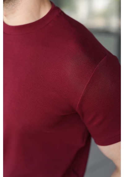 Madmext Bordo Bisiklet Yaka Regular Fit Erkek Tişört E7188