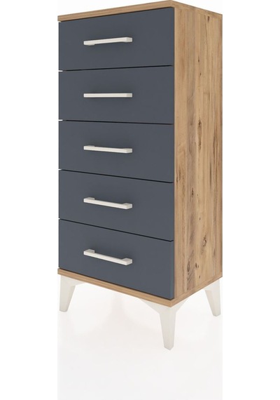 Arges Komodin 5 Çekmeceli 44x30x96 Çam-antrasit Atlas Çam