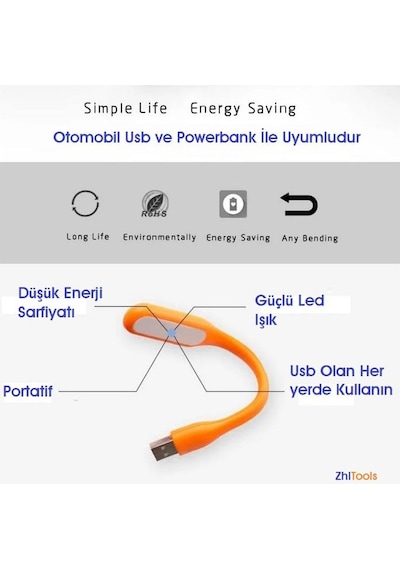 Zhltools Mini Taşınabilir Usb Led Lamba Otomobil Usb Lamba Turuncu