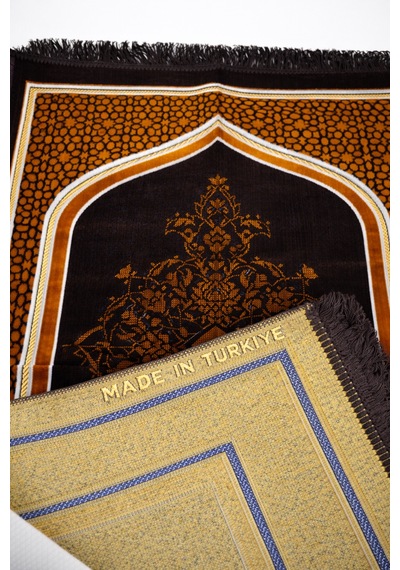 Mihrap Desenli Kadife Seccade K0225 Kahverengi