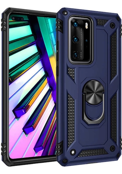 Huawei P40 Pro Kılıf Zore Vega Yüzüklü Standlı Zırh Kılıf