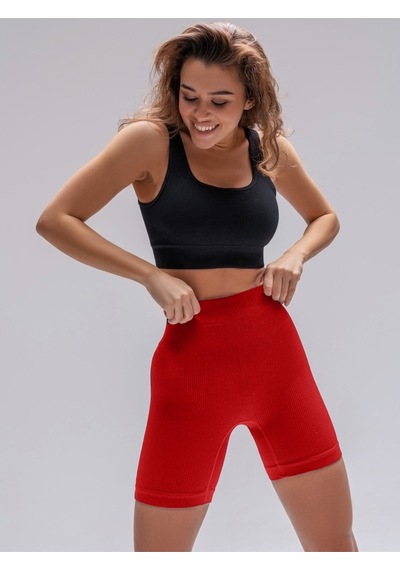 Mistirik Dublin Model Yüksek Bel Fitilli Seamless Biker Şort Kırmızı Renk027 Kırmızı