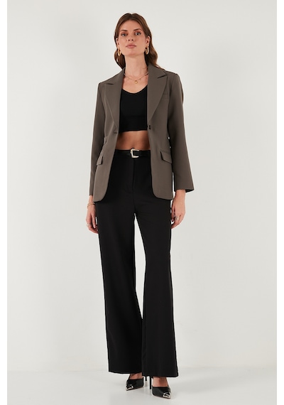 Lela Regular Fit Kruvaze Yaka Kemerli Blazer Bayan Ceket 6839367 Kahve