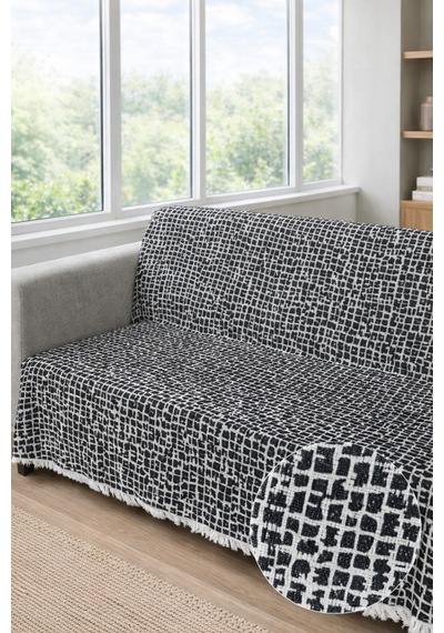 Çakıl Desen Kaymaz Yıkanabilir Pamuklu Koltuk/çekyat Örtüsü 180x220 Ebat Oturma Ve Sırt Siyah