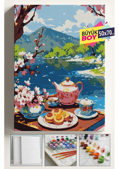 Sayılarla Boyama Seti Numaralı Tuval Fırça Boya Dahil Kasnaklı Set 50x70 Cm - Kahvaltı