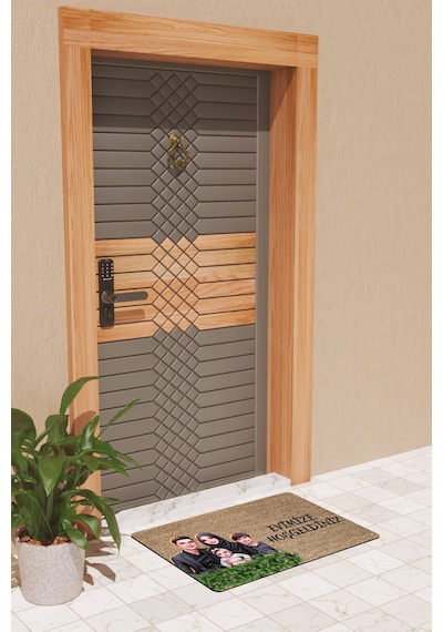 Rugmood Modern Dijtal Baskı Yeşillikli Aile Temalı Kapı Önü Paspası Çok Renkli