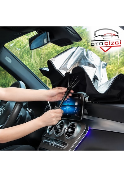 Şemsiye Tip Ön Cam Güneşliği Katlanabilir Uv Korumalı Araç Cam Güneşlik