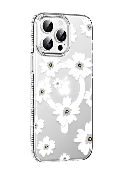 İphone 15 Pro Floral Magsafe Kapak - Beyaz