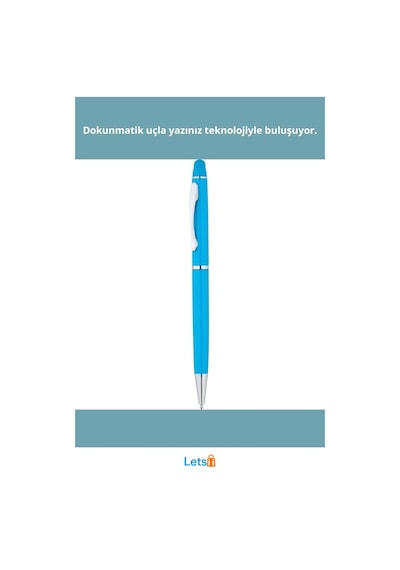 Şık Turkuaz Metal Dokunmatik Kalem 14 Cm Çok Renkli